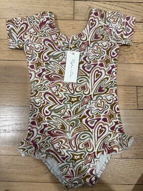 Girls One-Piece bodysuit in White with Red & Olive Heart Print